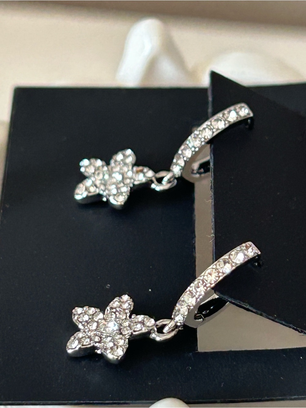NWT! Givenchy Crystal Flower Charm Huggie Hoop Earrings - Picture 8 of 10